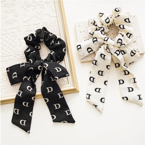 New Bow Letter Printing Bow Ponytail Ribbon Large Intestine Hair Ring Womens Chiffon Fabric Headdress