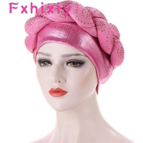 New Arrival African Braid Turbans For Women Nigerian Wedding Gele Headties Nigerian Cross Turban Ready To Wear Head Wraps Bonnet