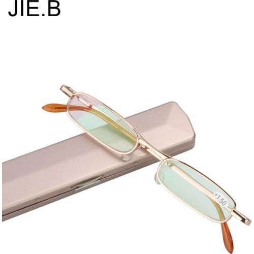 Mini Slim Reading Glasses Women Men Anti-fatigue alloy Spring Hinges Frame Glasses with case Gafas De Lectura+1+1.5+2+2.5+3.5+4