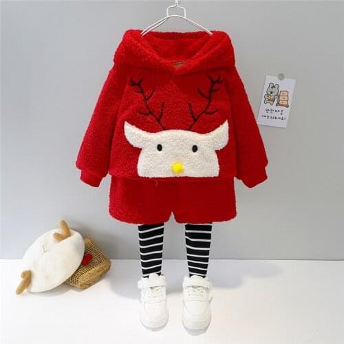 HYLKIDHUOSE Toddler Infant Newborn Clothes 2020 Winter Baby Girls Boys Clothing Sets Hooded Plush Tops Pants Child Kids Clothes