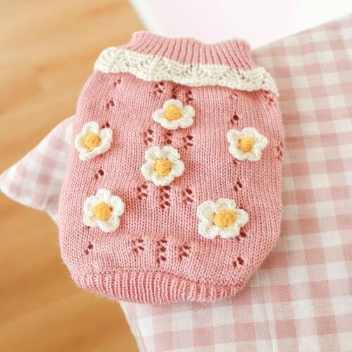 Autumn Winter Warm Dog Sweater Puppy Jumper Knitted Pet Cat Clothes Flowers Comfortable For Small Medium Dogs Teddy Bichon