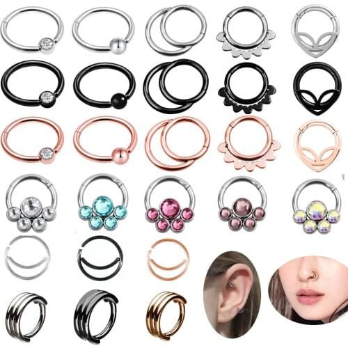 Alisouy 1pc Surgical Steel Piercings Ear Studs Segment Ring Nose Ring ear Piercings Industrial Barbell Body Jewelry Piercing