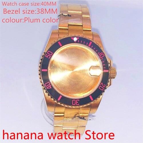 Suitable for NH35 36 Mingzhu2813 Miyata automatic winding 40mm sealed back gold box series, with rotating bezel Plum colour