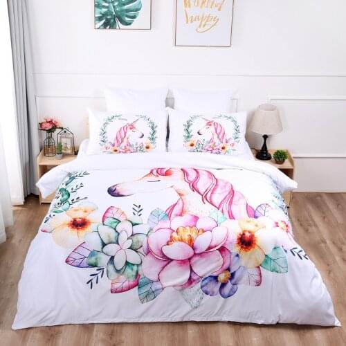 Unicorn Bedding Set 2/3pcs Cartoon Comforter Bed Sets King Queen Kids Duvet Cover Brief High Quality Quilt Cover