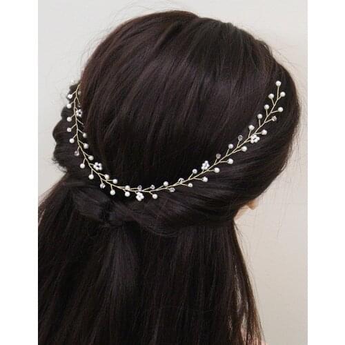 Simple Golden Silver Headbands for Bride Women and Girls Hairband Pearls Crystal Headpieces Headdress Wedding Hair Accessories