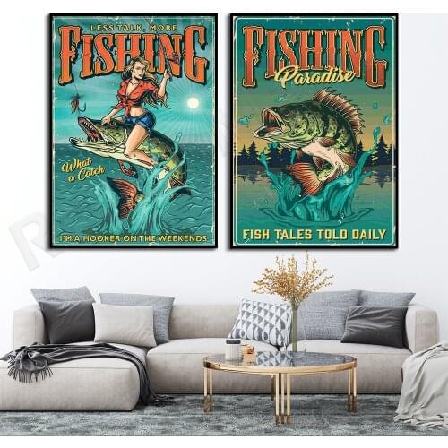 Rétro Pêche Artwork Affiche Impressions A2 A3 A4 Fun Fishing Man Cave Wall Art Home Decor Photos