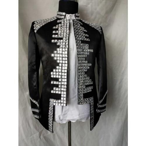 Luxury customs making rhinestone square beading sewing black beading jacket club/show/red carpet/tuxedo jacket