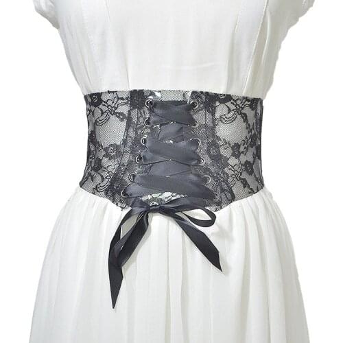 Wide Lace Corset Waist Belt Frenulum Vintage Stylish Cinch Coat Dress Woman Fashion Waistband