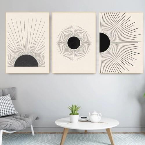Sun Illustration Mid Century Modern Canvas Painting Neutral Colors Style Poster Print Wall Art Picture Living Room Home Decor