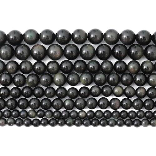 High Quality Flash Rainbow Obsidian Black Obsidian Natural Gemstone Round Beads for Earring Necklace Bracelet DIY Jewelry Making