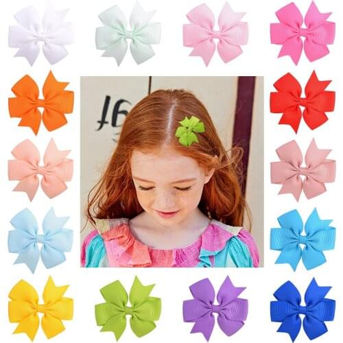 20Pcs/lot 2.4 inches Colorful Ribbon Bowknot Hair Clip For Baby Girls Boutique Hairpin Barrettes Headwear Kids Hair Accessories