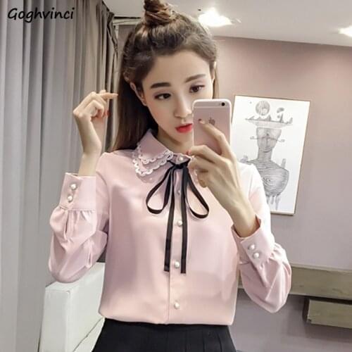 Women Blouses Double-layer Chiffon Bow Lace-up Buttons Solid Sweet Long Sleeve Plus Velvet Korean Style Chic Simple Trendy New