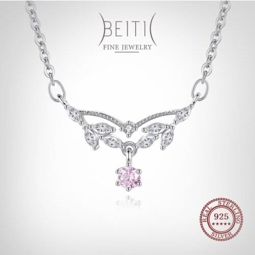 Beitil Real 925 Sterling Silver Elegant Pink Zircon Pendant Flower Necklace For Women Romantic Wedding Fashion Jewelry