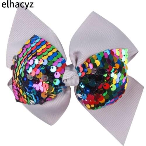 1PC Hair Clips Reversible Sequin Bows Hairpins 4.5" Grosgrain Ribbon Bow with Alligator Clips Girls Headwear Hair Accessories