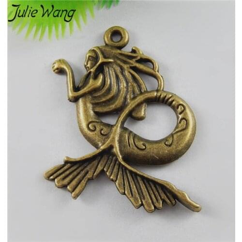 Julie Wang 10pcs Alloy Mermaid Antique Bronze Charms Suspension Necklace Pendants Earrings Jewelry Making Metal Accessory