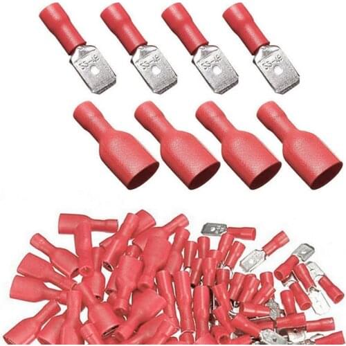 100pcs Spade Terminal Connector Set Red Female+Male Spade Insulated Electrical Crimp Terminal Connector Mayitr