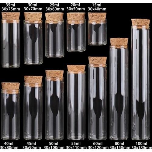 15ml/25ml/30ml/35ml/40ml/50ml/60ml Small Test Tube with Cork Stopper Bottles Jars Vials DIY Craft 24pieces