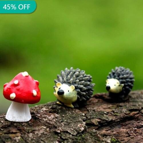 3pcs/set Fairy Garden Gnomes Moss Terrarium Resin Crafts Artificial Mini Hedgehogs With Red Dot Mushroom Garden Decorations#10
