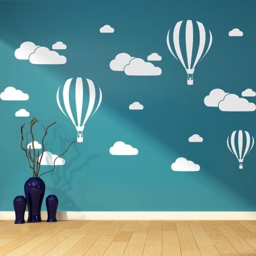 White Clouds & Hot Air Balloons Nursery Kids Childs Room Vinyl Wall Art Sticker Baby wall Decals Removable Waterproof D952