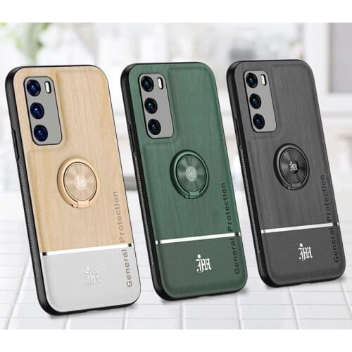 Wood pattern Case For Huawei P40 Pro case P40 Pro Plus P30 P20 metal Bracket Finger Ring Back Cover for Mate 30 Pro Mate 20 Lite