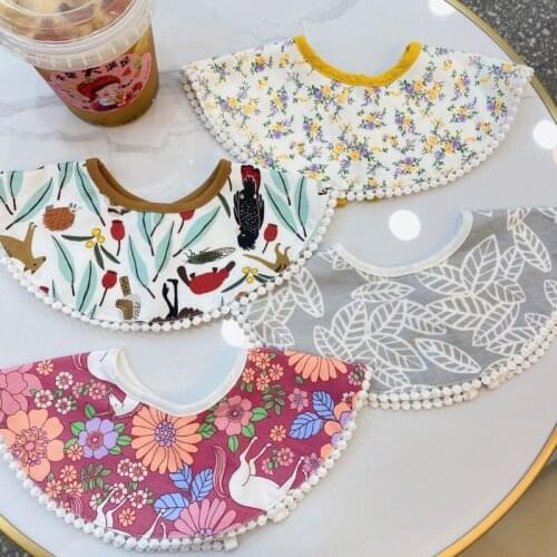 Infant Baby Girl Boy Bib Kid Toddler Dinner Feeding Tassel Double-deck Cotton Bandana Dribble Bib Scarf Linen Cloth Saliva Towel
