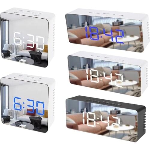 LED Mirror Alarm Clock Digital Snooze Table Clock Wake Up Light Electronic Large Time Temperature Display Home Decoration Clock