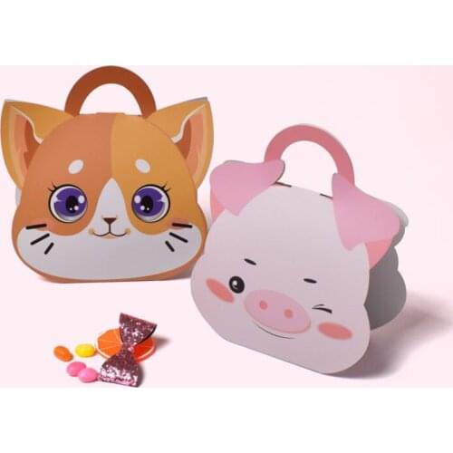 Creative Folding Cat Pink Pig Candy Box Gift Boxes Color Cute Pet Paper Box Kids Birthday Happy New Year Gift Party Supplies