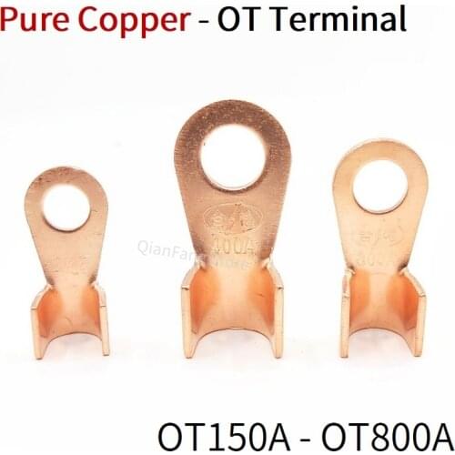 Copper Wire Terminal OT Type 150A 200A 300A 400A 500A 600A 800A Bare Nose Lugs Crimp Open Mouth Naked Cable Connector Splice