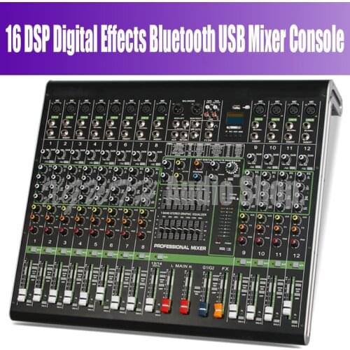12 Channel Bluetooth 16 DSP Digital Effect USB Bluetooth Mixing Console 48V Phantom Power for Karaoke Audio DJ Mixer