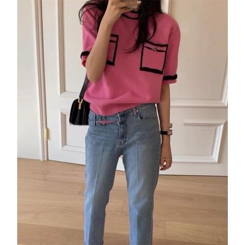 Fashion knitted t-shirt 2021 new temperament sweater short-sleeved T-shirt loose all-match top Womens sweater