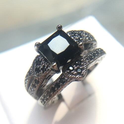 Square Black Zirconia Women Ring Set Luxury Finger Jewelry For Men Accessories Wholesale