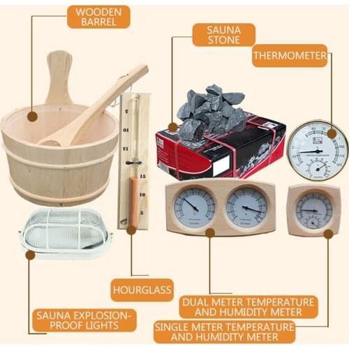 Sauna Equipment Set Wooden Barrel Temperature and Humidity Meter Timing Hourglass Sauna Room Steam Room Accessories