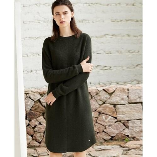 ZHILI 2018 New Autumn Round Neck Relaxed Sweater Dress 100% Wool