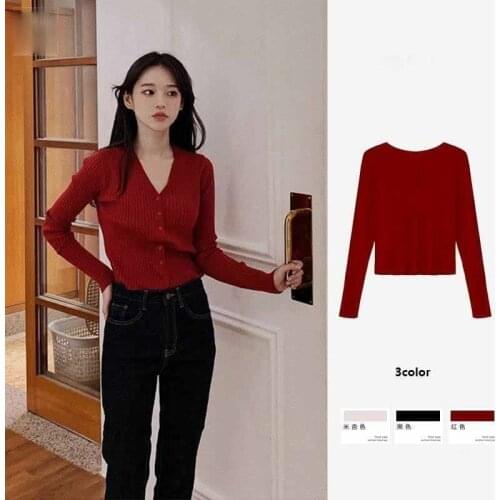 2021 Spring and Autumn New Korean Knit Sweater Womens Long-sleeved Cardigan Short Cardigan