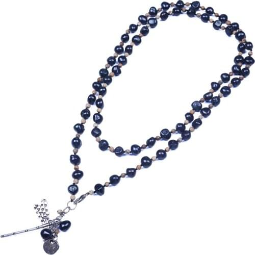 2016 new dragonfly Charm necklace genuine black baroque freshwater pearl necklace small stone bead personalize jewelry