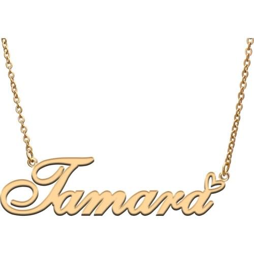 Tamara Love Heart Name Necklace Personalized Gold Plated Stainless Steel Collar for Women Girls Friends Birthday Wedding Gift