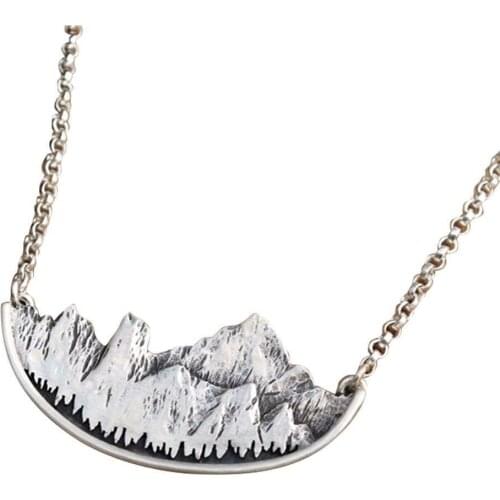 Adventure Awaits Mountain Landscape Necklace Gold Sun Fashion Pendant Necklaces Bird Women Jewelry Flying Trees and Pine M7Q1