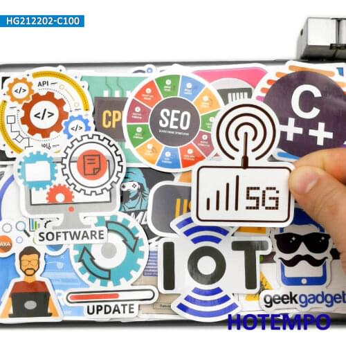 100pcs Programmer Geek Software Code Internet Language Phone Laptop Car Stickers Pack for Kids Toys Guitar Notebook Bike Sticker