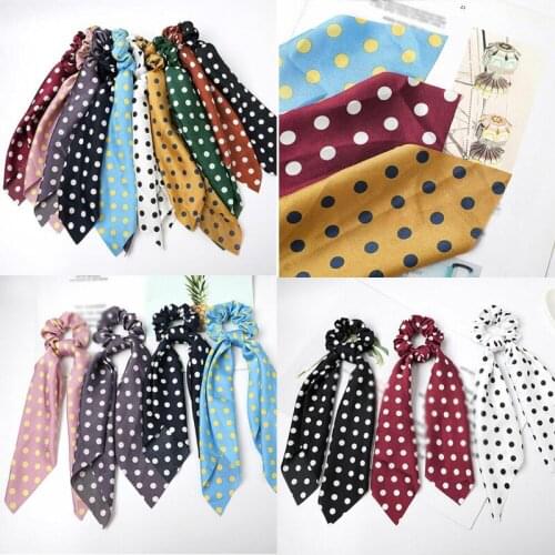 Scrunchies Scarf Hair Elastic Ponytail Bow Ties Ropes Long Print Ribbon Big Dot
