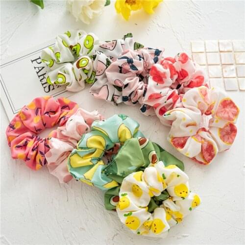 Fruit Print Scrunchies Elastic Hair Rubber Band Handmade Stretch Sweet Hair Ring Korean Style Headwear Ponytail Holder Hair Ties