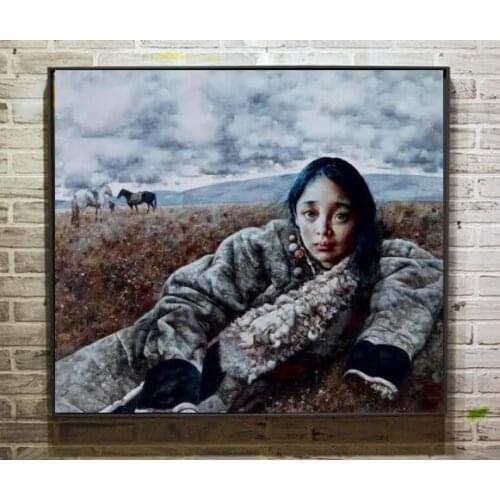 Figure Painting Ai Xuan Artwork Tibetan Girls Eyes By Hand Painted Oil Painting POP ART On Canvas For Living Room no Framed