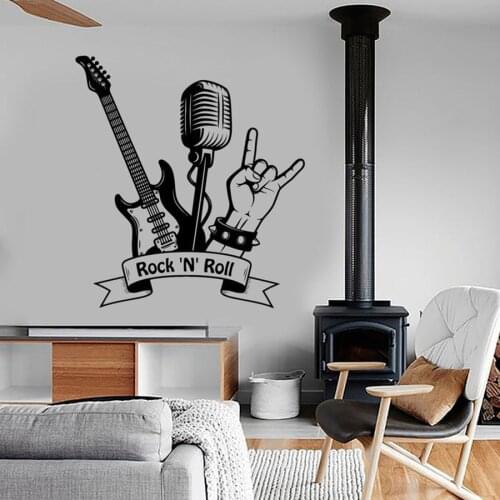 Rock "N" Roll Wall Decal Music Rock Guitar Microphone Bar Music Room Interior Decor Vinyl Wall Sticker Mural Art Cool S753
