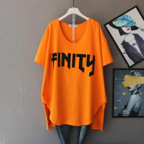 Summer Short-sleeved Loose Large Size Womens Fat Girl Shirt Womens Irregular Brand V-neck Shirt Mid-length Shirts for Women