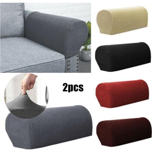 1Set Removable Sofa Armrest Covers 2Pc Solid Color Universal Couch Chair Protector Elastic Armrest Sofa Cover For Living Room