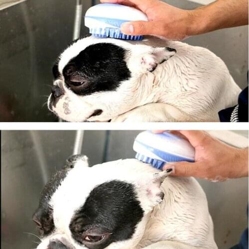 Silicone Pet Dog Bath Spa Brush Soft Head Cat Massage Comb with Shampoo Dispenser Hair Washing Combs Pet Cleaning Grooming Tool