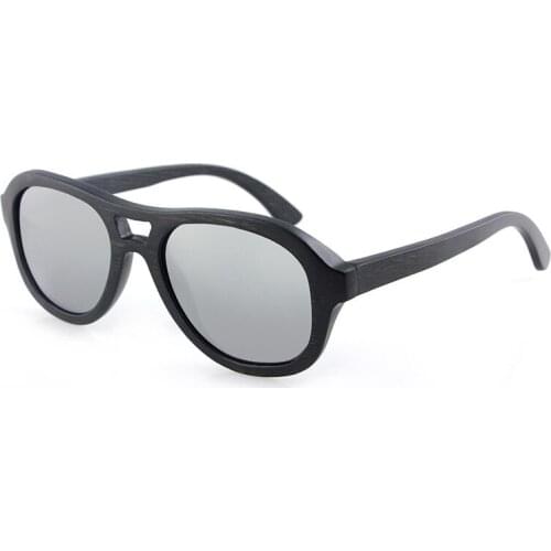 Dropshipping Vintage Custom Logo Polarized Sun Glasses Mens Silver Lens Floating Pilot Black Bamboo Wooden Sunglasses