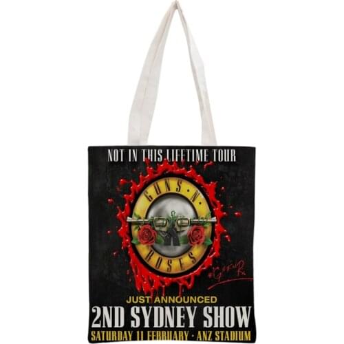Custom Guns N' Roses Tote Bag Reusable Handbag Women Shoulder Foldable Cotton Canvas Shopping Bags