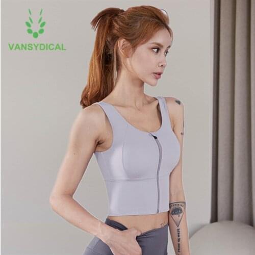 Vansydical Women Front Zipper Sports Workout Yoga Bra Vest-type Shockproof Running Gym Bra Open Back Fitness Training Underwear