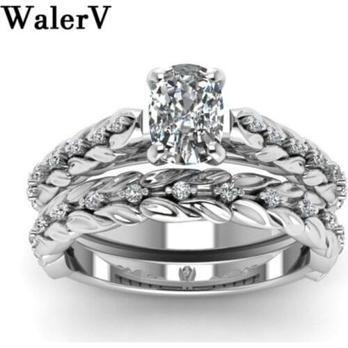 WalerV For Women Set Fashion High Quality Oval White Crystal Zircon Rings Charm Wedding Jewelry Finger Gifts Pair Rings