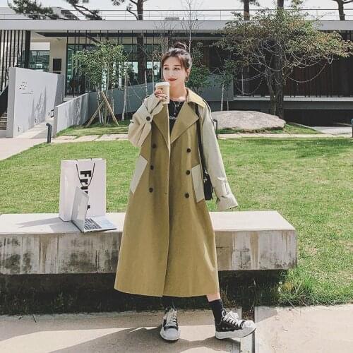 Womens Windbreaker Khaki Long Spring Autumn Korean Loose Jacket Stitching Quality Trench Coat Female Temperament Ladies Cloak